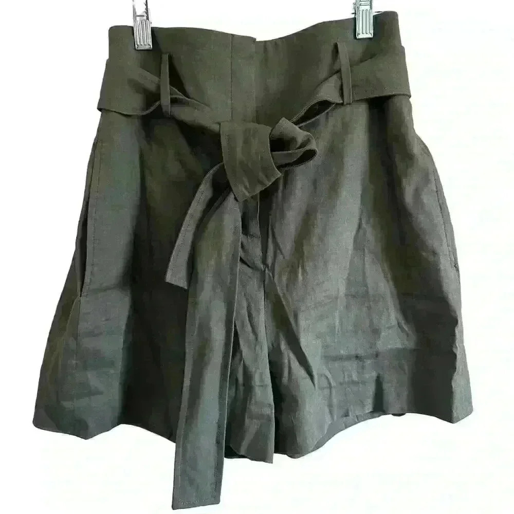 Theory Eco Crunch Belt Shorts in Thyme Linen Blend Size 4